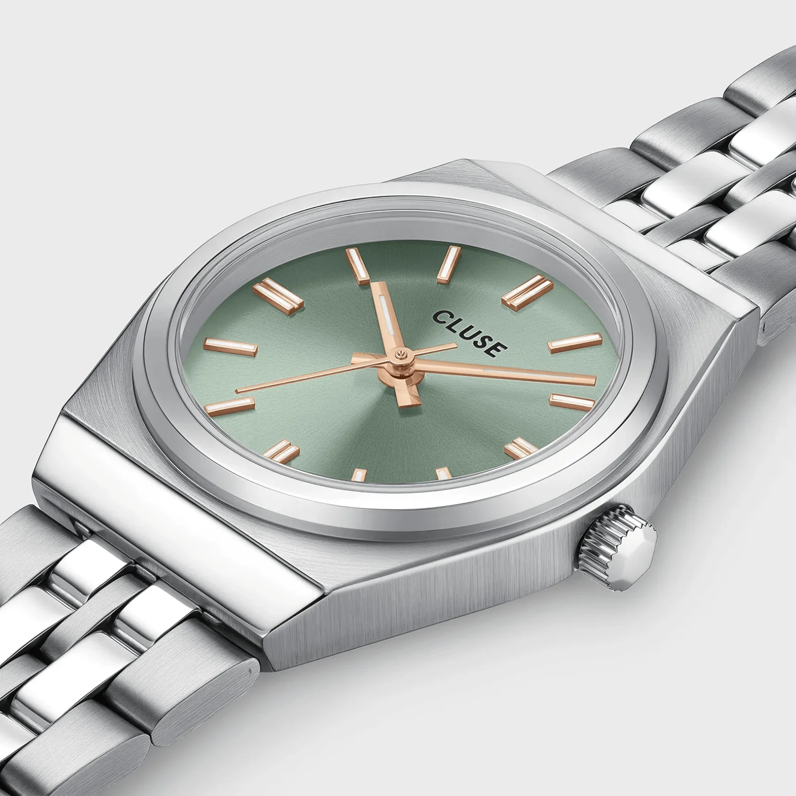 Cluse Retro 70s Mini Silver Watch - Sage Green - Image 2