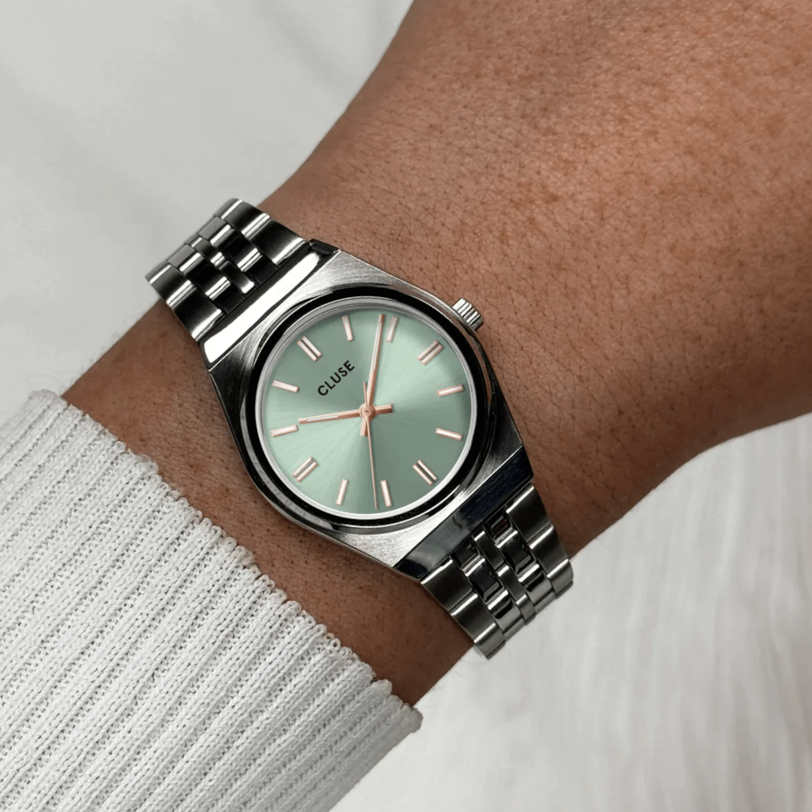 Cluse Retro 70s Mini Silver Watch - Sage Green - Image 4