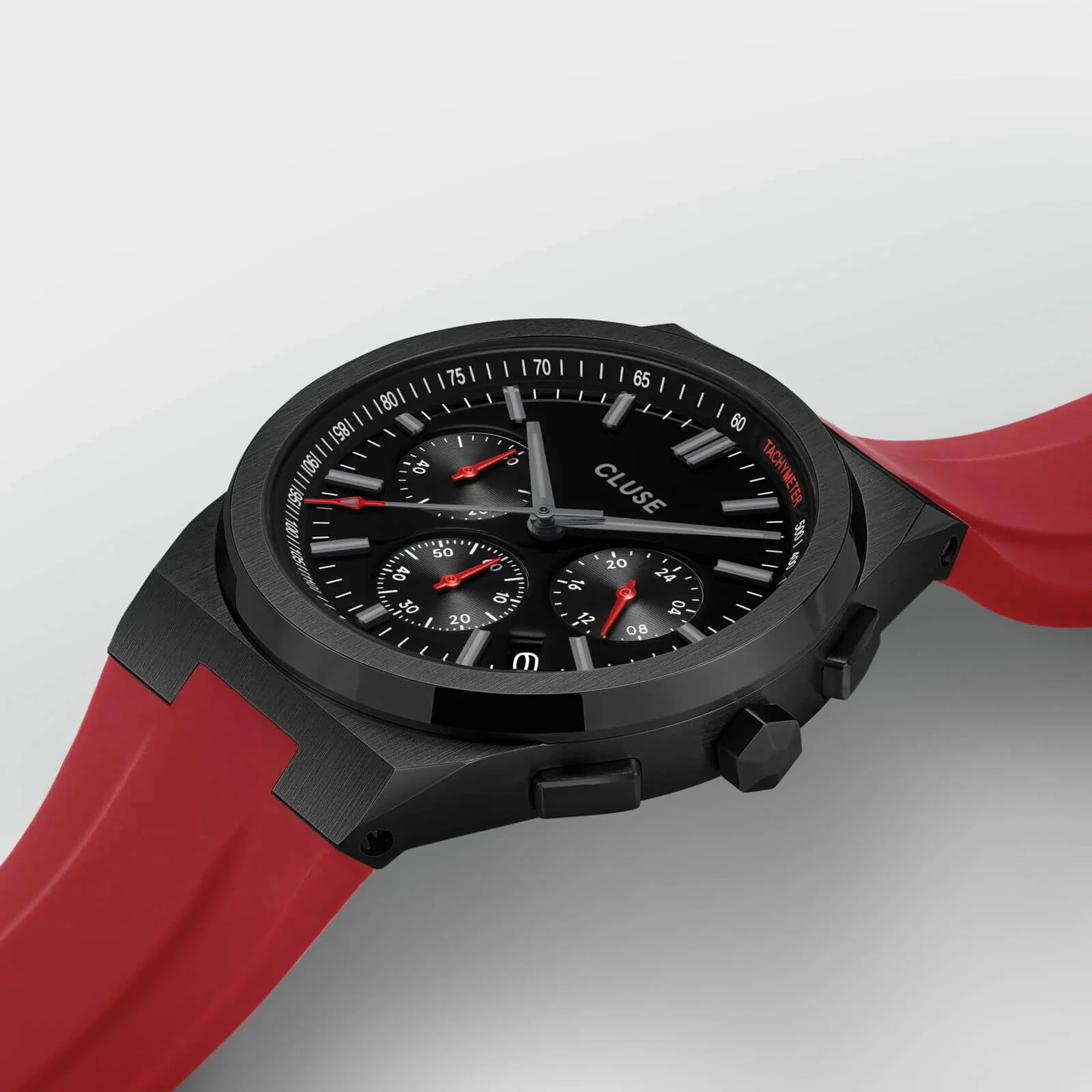 Cluse Vigoureux Chrono Silicone Black Watch - Red - Image 3