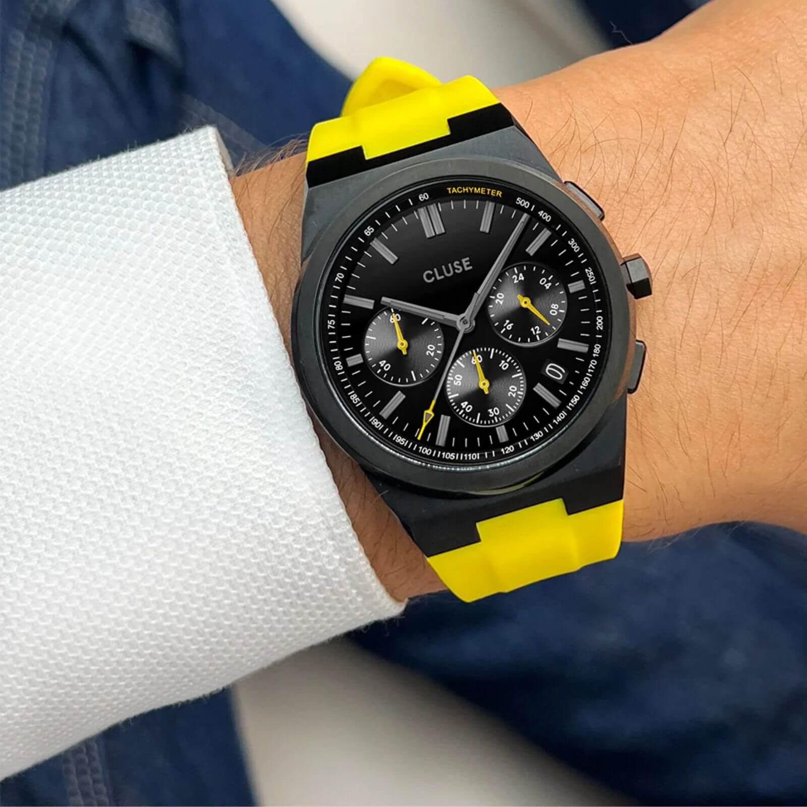 Cluse Vigoureux Chrono Silicone Black Watch - Yellow - Image 3