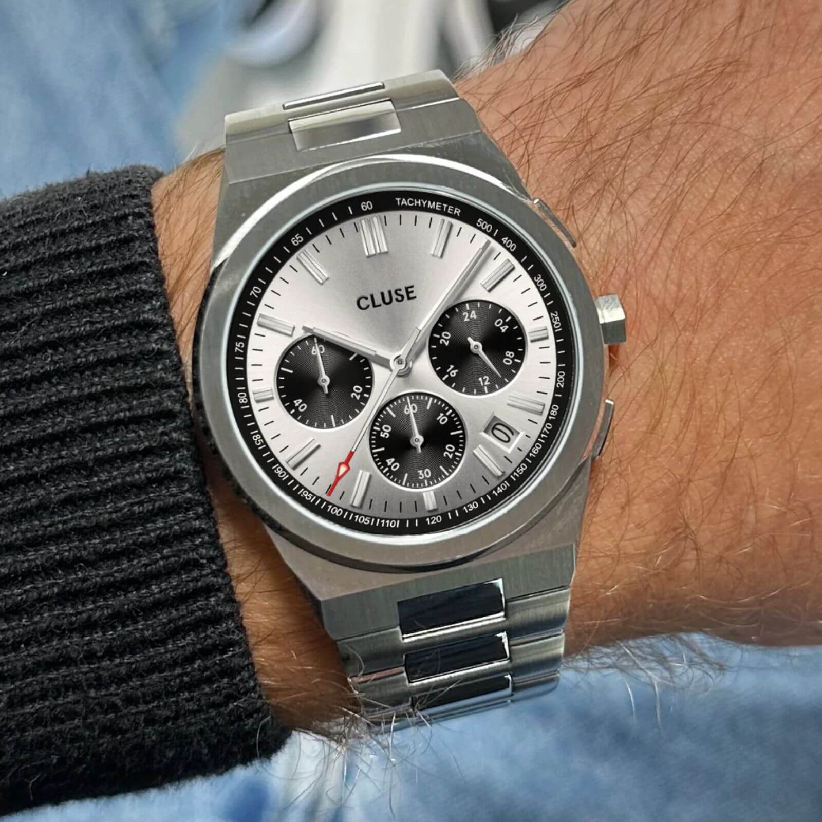Cluse Vigoureux Chrono Steel Silver Watch - Silver - Image 4