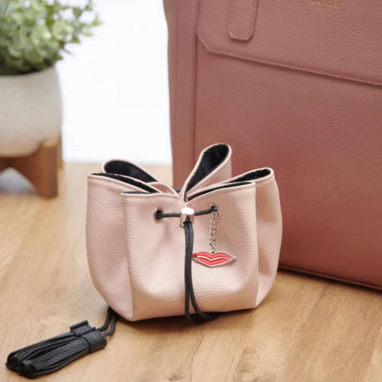 Donna May Mini Vegan Drawstring Bag - Blush Pink - Image 3
