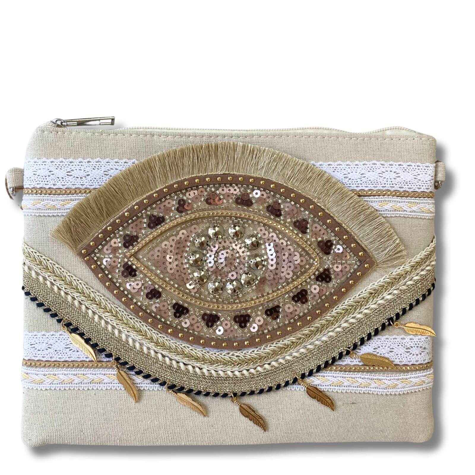 Cream & Gold Evil Eye Zip Pouch