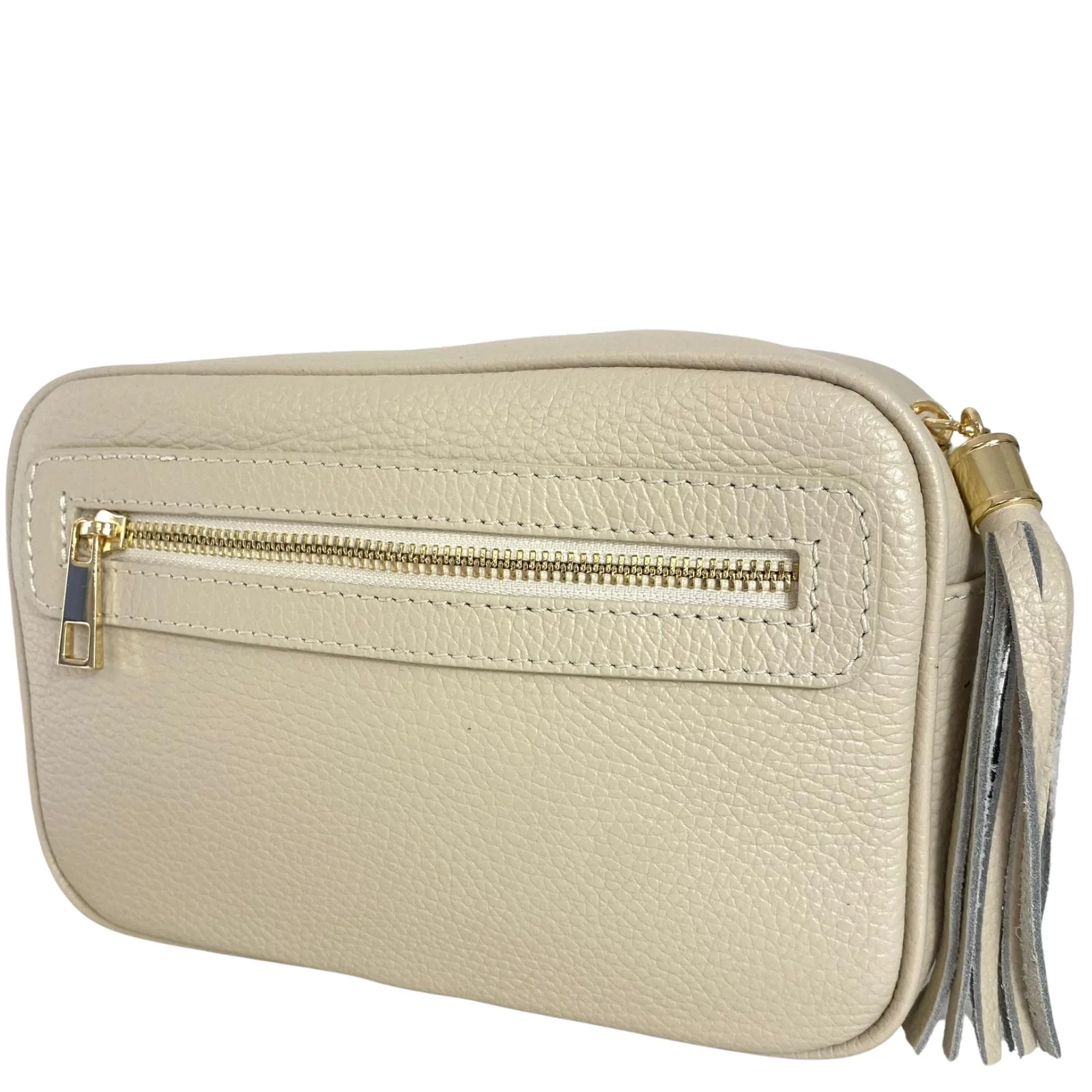 Cream Leather Crossbody Camera Bag