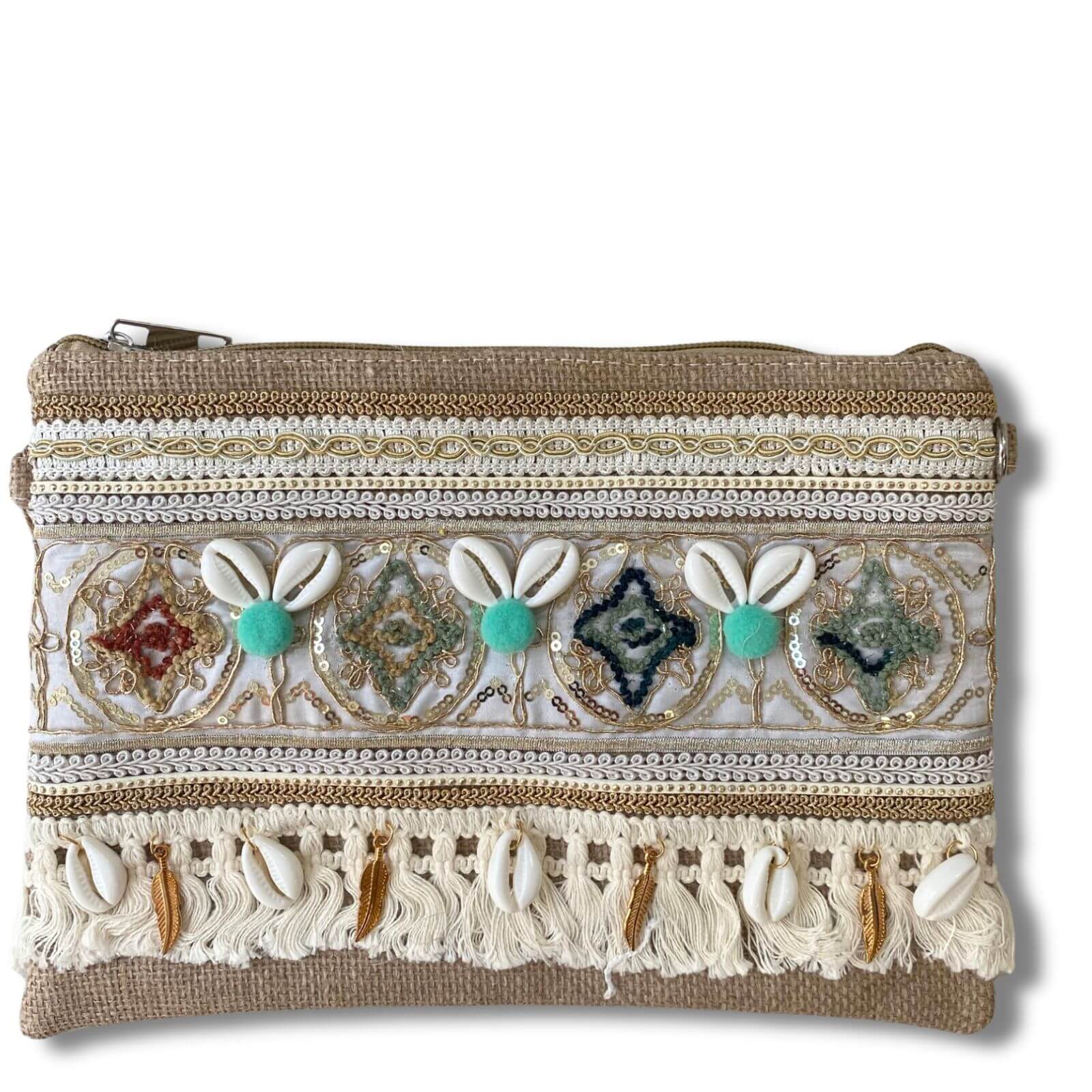Cream Shell Zip Pouch Bag