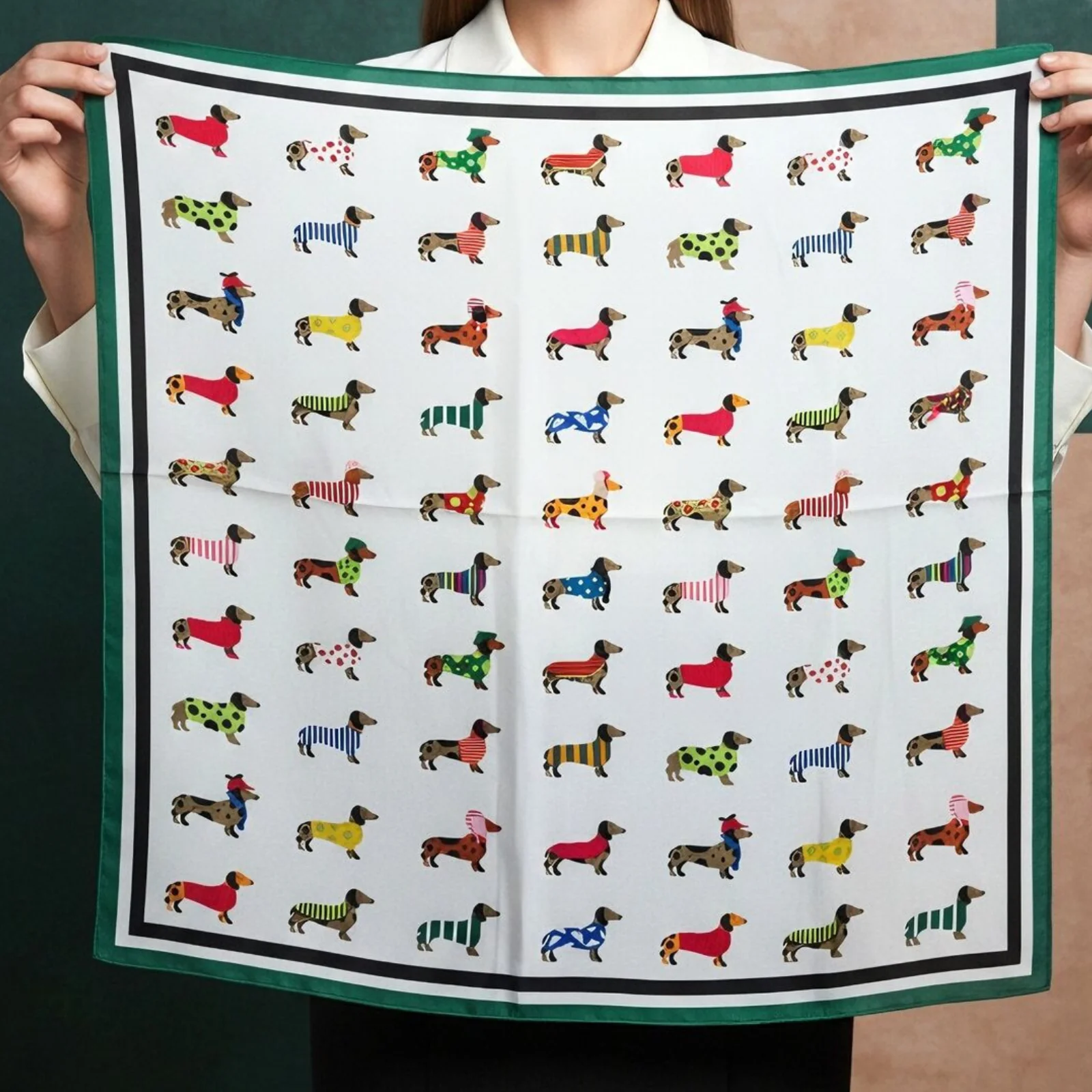 Dachshund Pattern Neck Scarf - Green - Image 4
