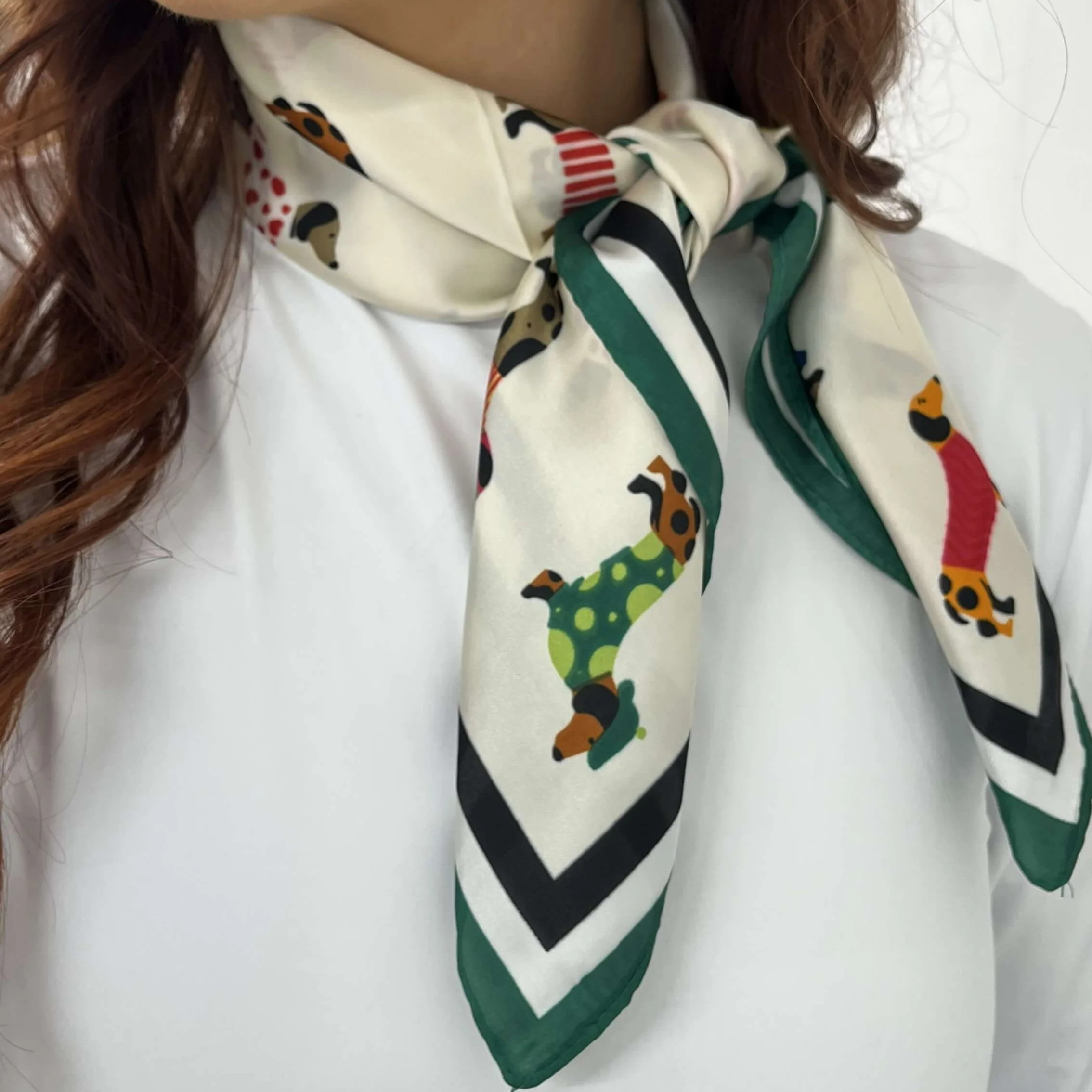 Dachshund Pattern Neck Scarf - Green - Image 5
