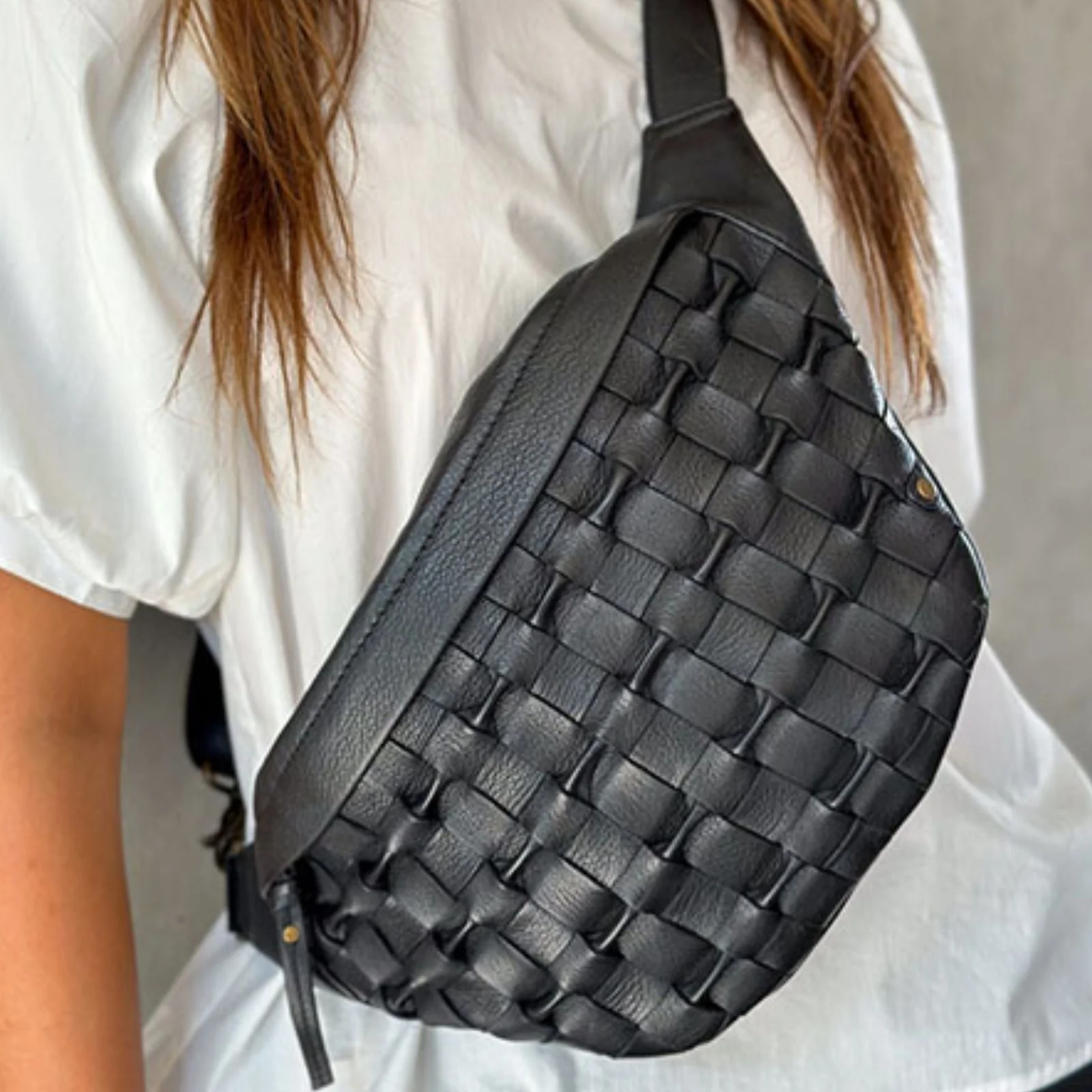 Depeche Black Leather Bumbag/Sling Bag - Image 2