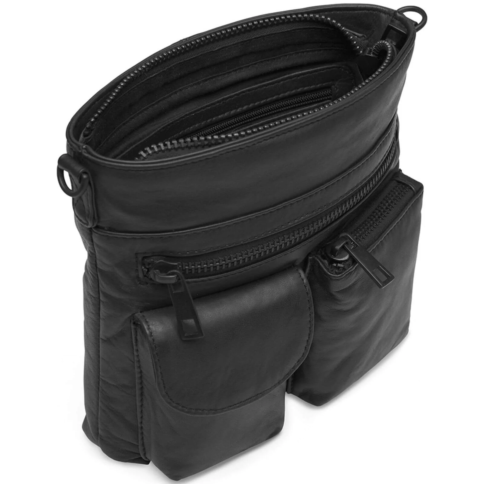 Depeche Black Leather Crossbody Bag - Black Zip - Image 2