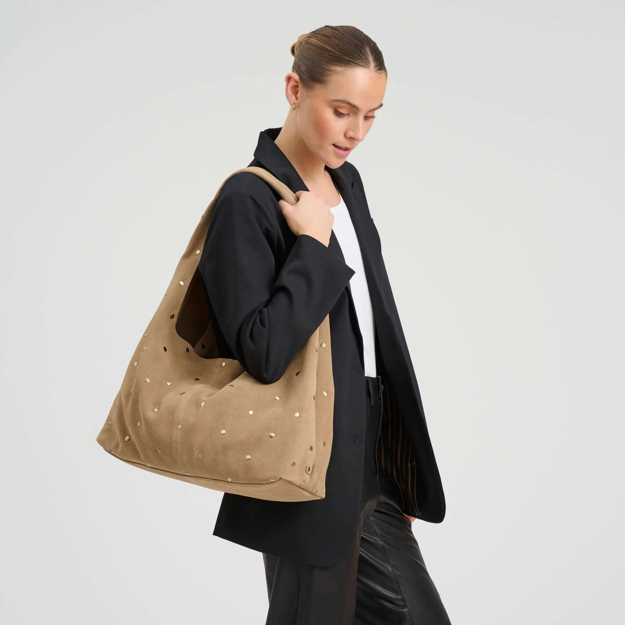 Depeche Amsterdam Sand Suede Leather Large Shoulder Bag - Image 4