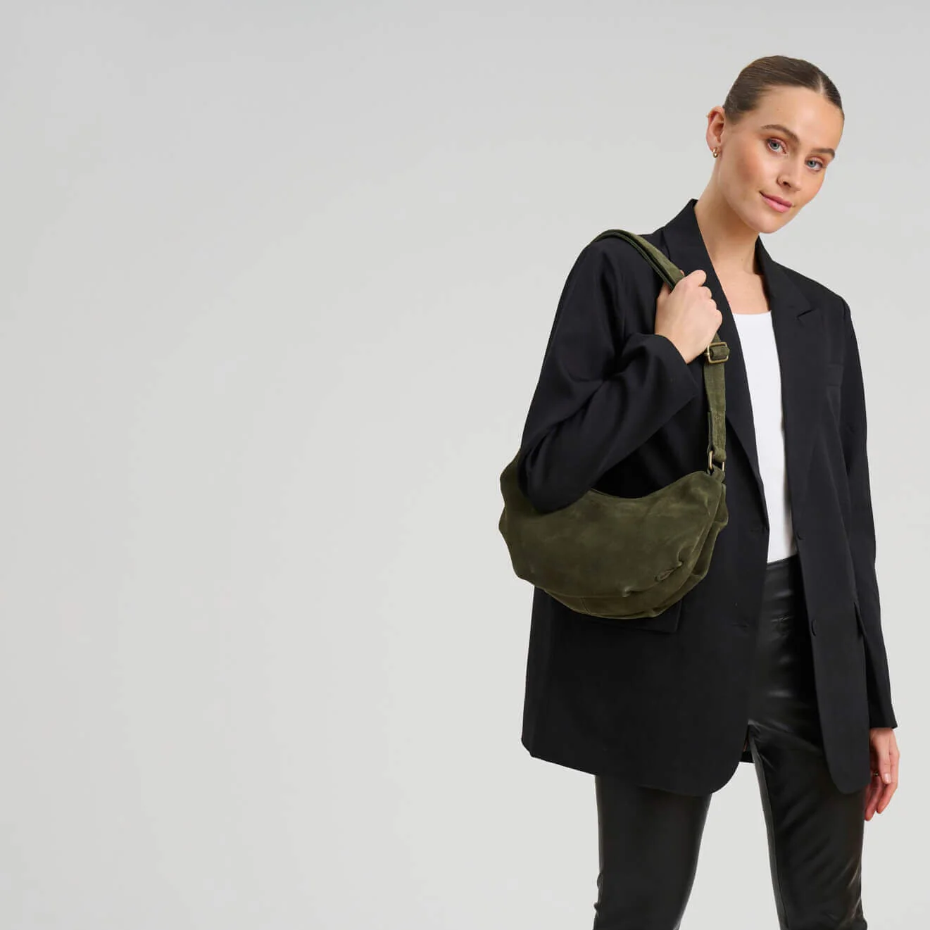 Depeche Army Green Suede Small Crossbody Bag - Image 4