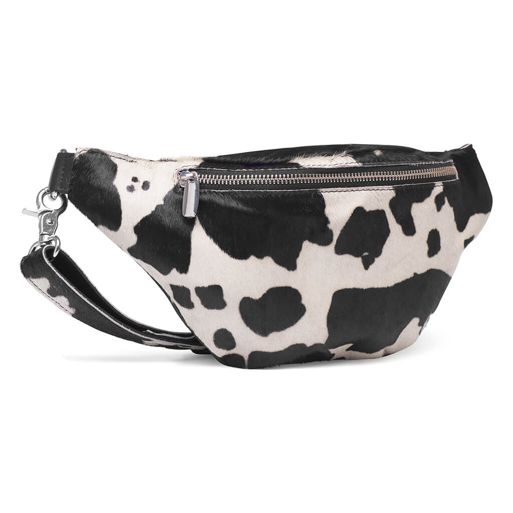 Depeche Black Cow Pattern Leather Bumbag/Sling Bag - Image 2