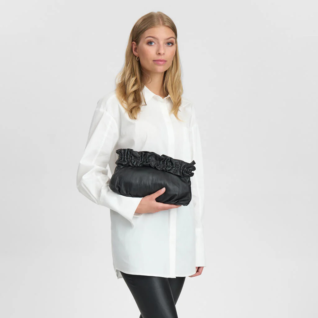 Depeche Black Gathered Leather Clutch Bag - Image 4