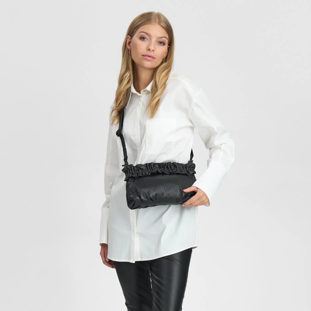 Depeche Black Gathered Leather Clutch Bag - Image 5