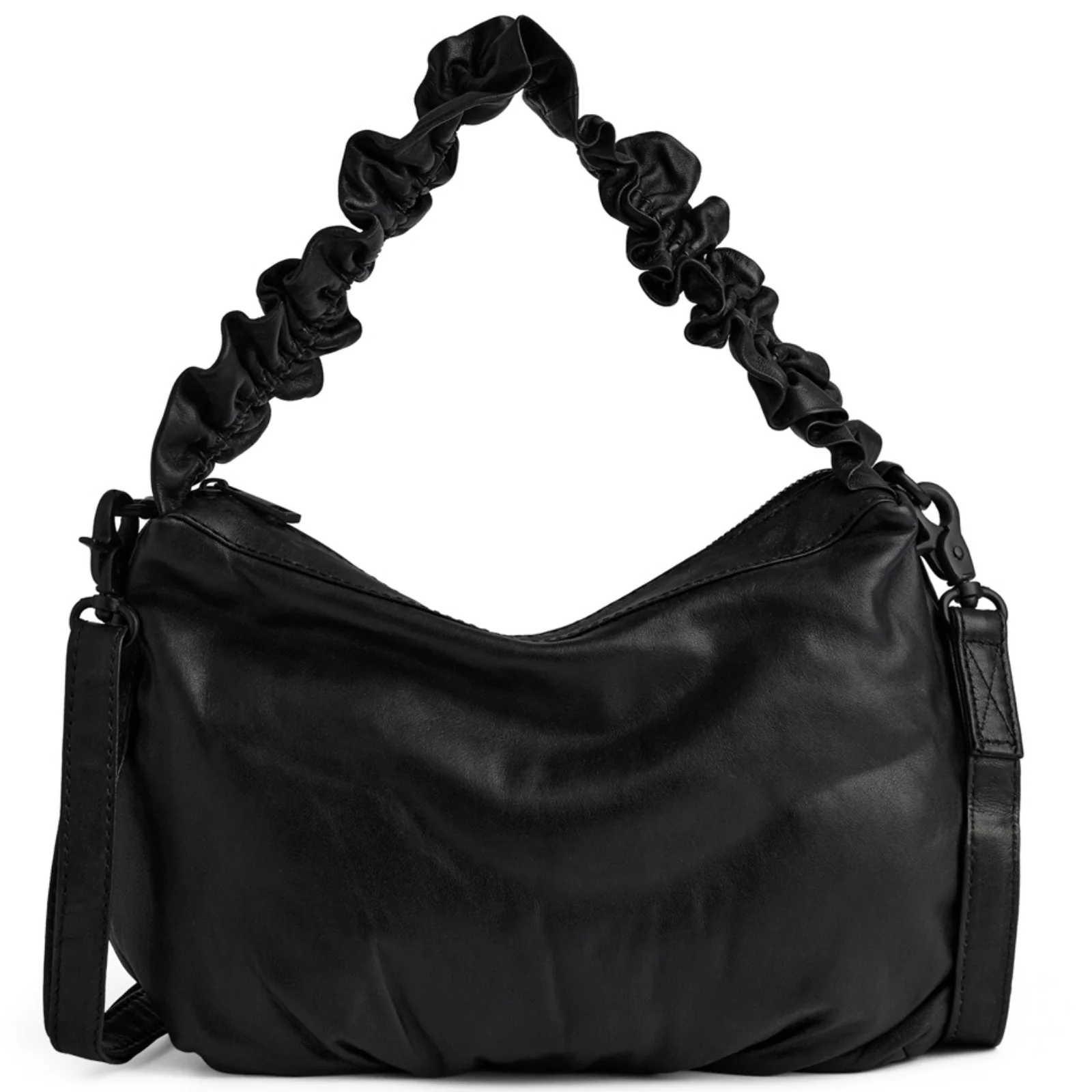 Depeche Black Gathered Leather Crossbody Bag