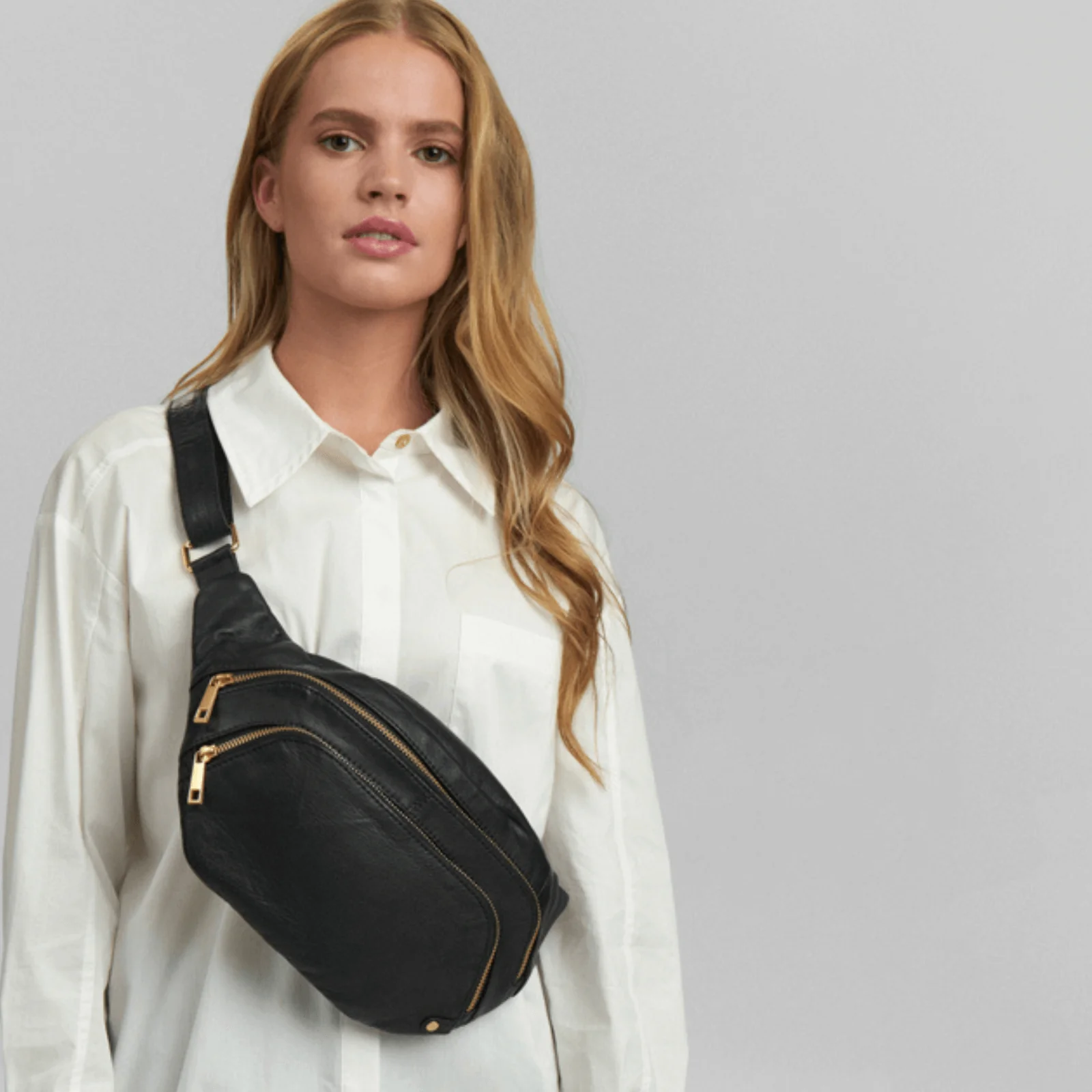 Depeche Black Leather Bumbag/Sling Bag - Image 4