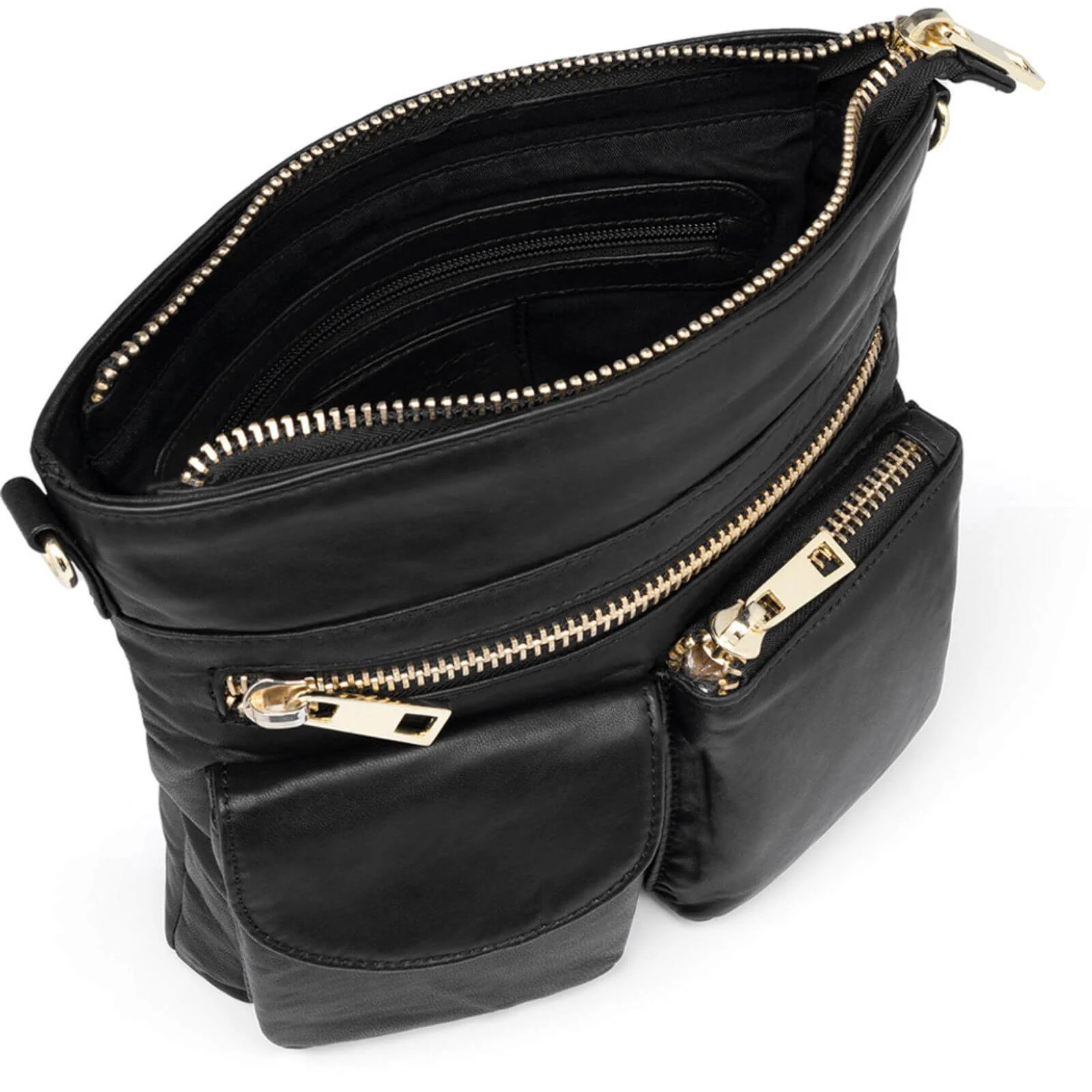 Depeche Black Leather Crossbody Bag - Gold Zip - Image 2