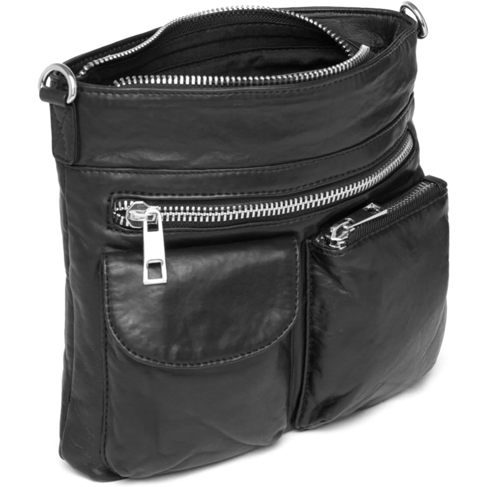 Depeche Black Leather Crossbody Bag - Pewter Zip - Image 2