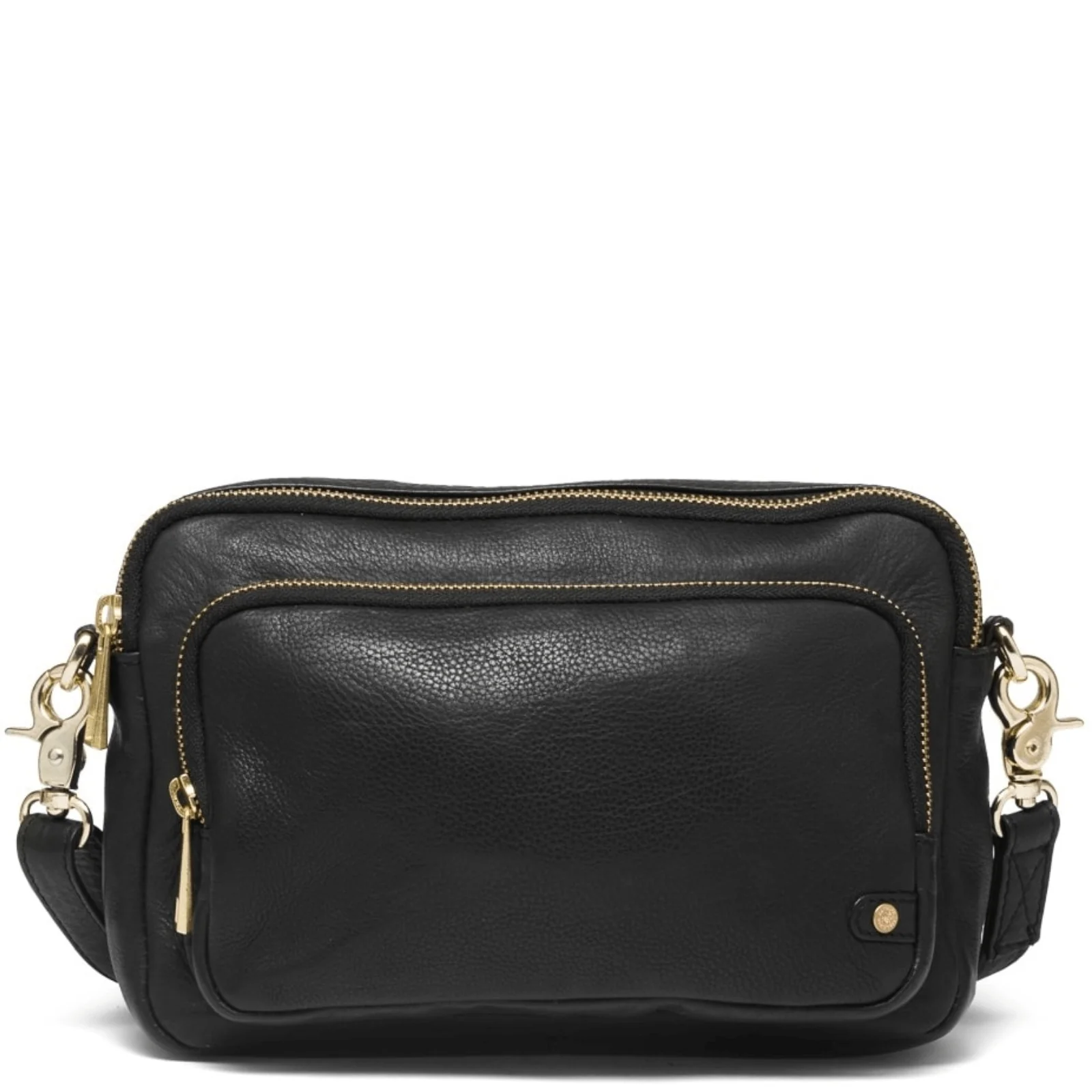 Depeche Black Leather Double Compartment Crossbody Bag