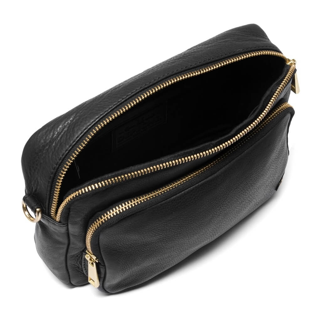 Depeche Black Leather Double Compartment Crossbody Bag - Image 2