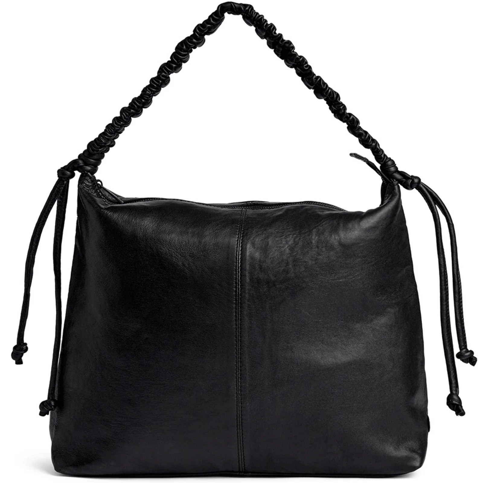 Depeche Black Leather Gathered Strap Large Shoulder Bag