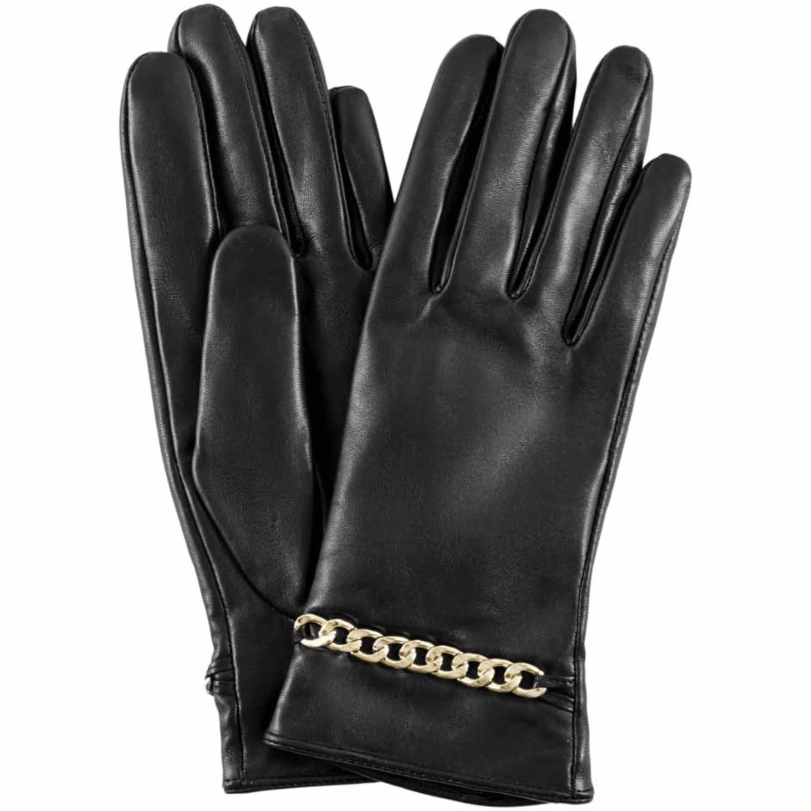 Depeche Black Leather Gold Chain Gloves