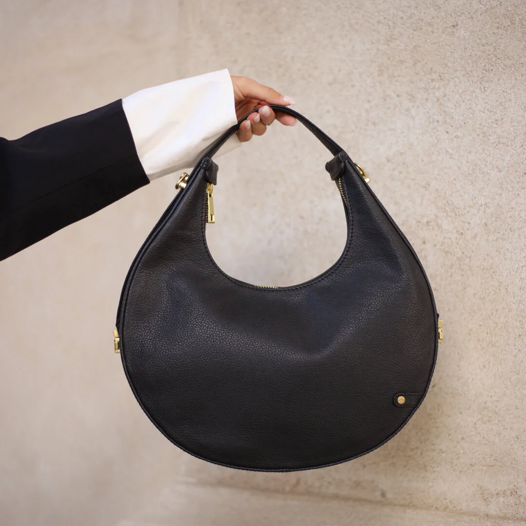 Depeche Black Leather Half Moon Shoulder Bag - Image 2