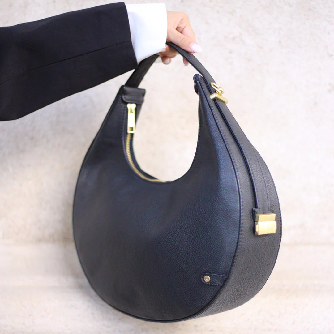 Depeche Black Leather Half Moon Shoulder Bag - Image 3