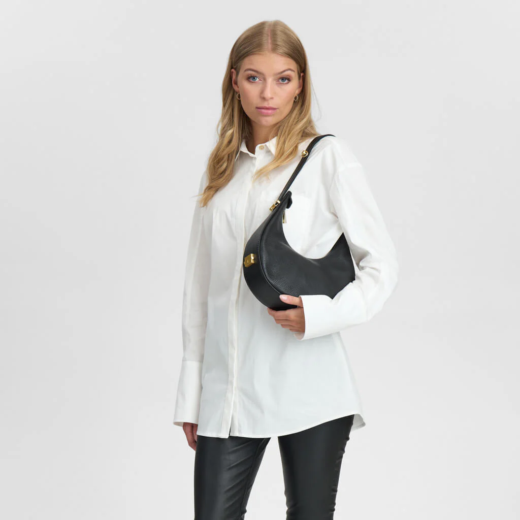 Depeche Black Leather Half Moon Shoulder Bag - Image 4