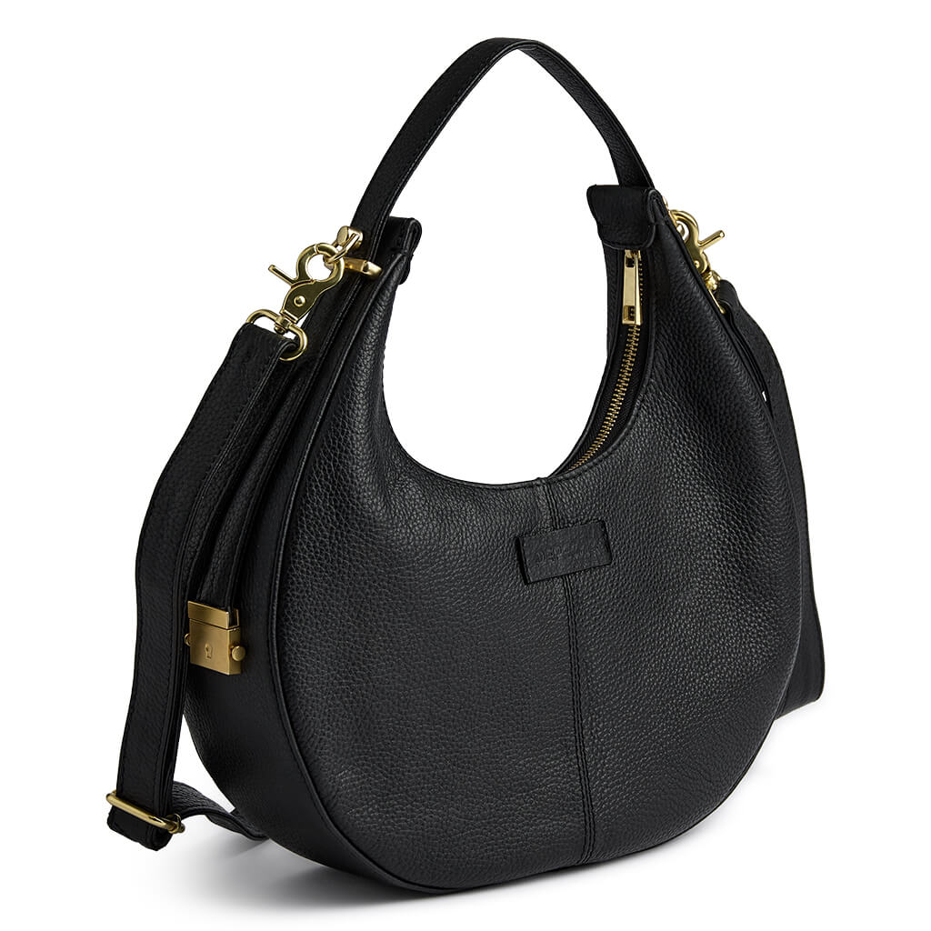 Depeche Black Leather Large Half Moon Shoulder Bag - Image 2