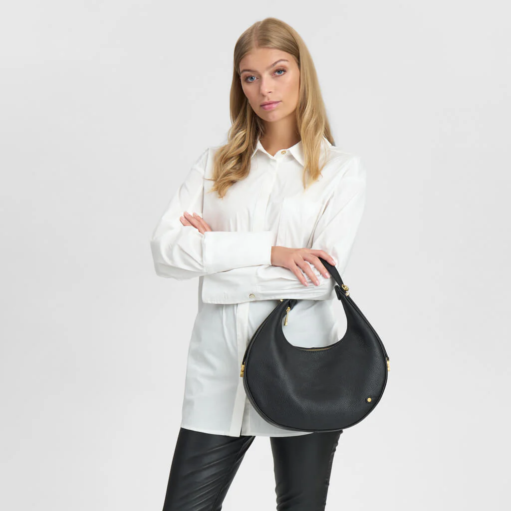 Depeche Black Leather Large Half Moon Shoulder Bag - Image 4
