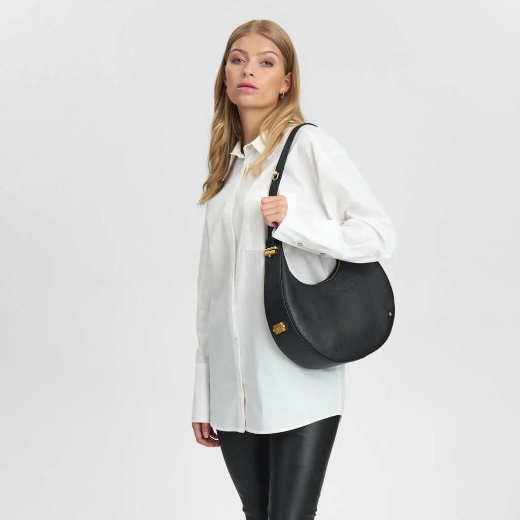 Depeche Black Leather Large Half Moon Shoulder Bag - Image 5