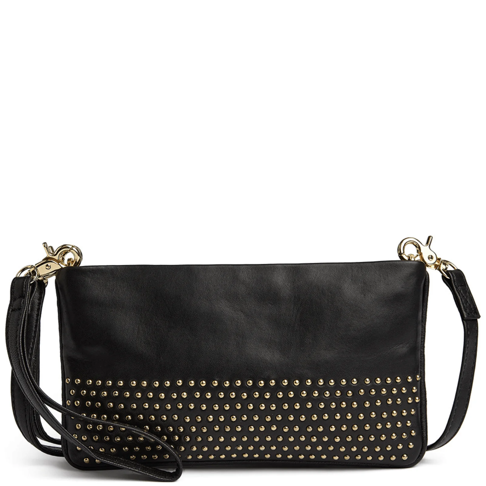 Depeche Black Leather Small Studded Clutch Bag
