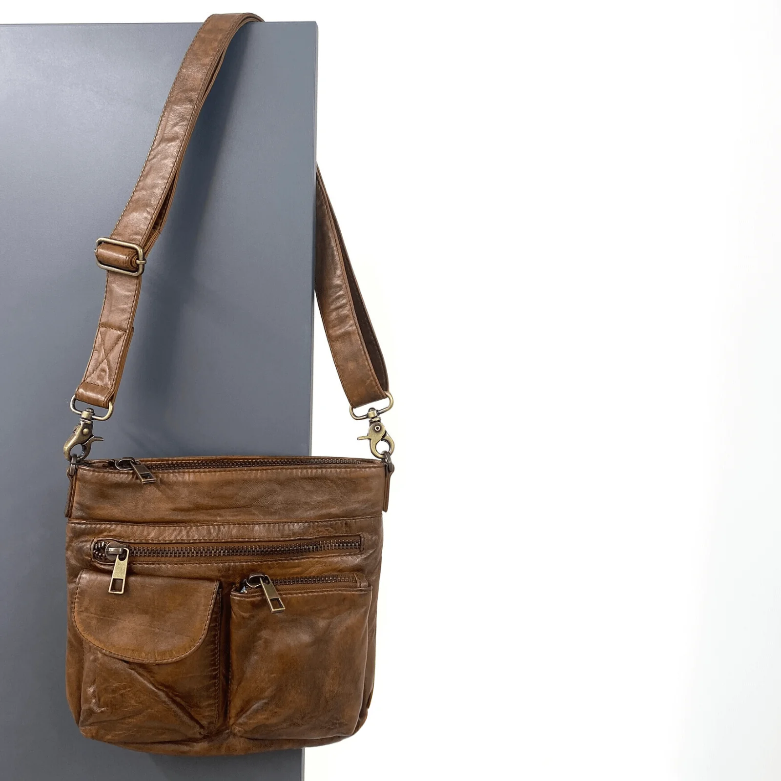 Depeche Brown Leather Crossbody Bag
