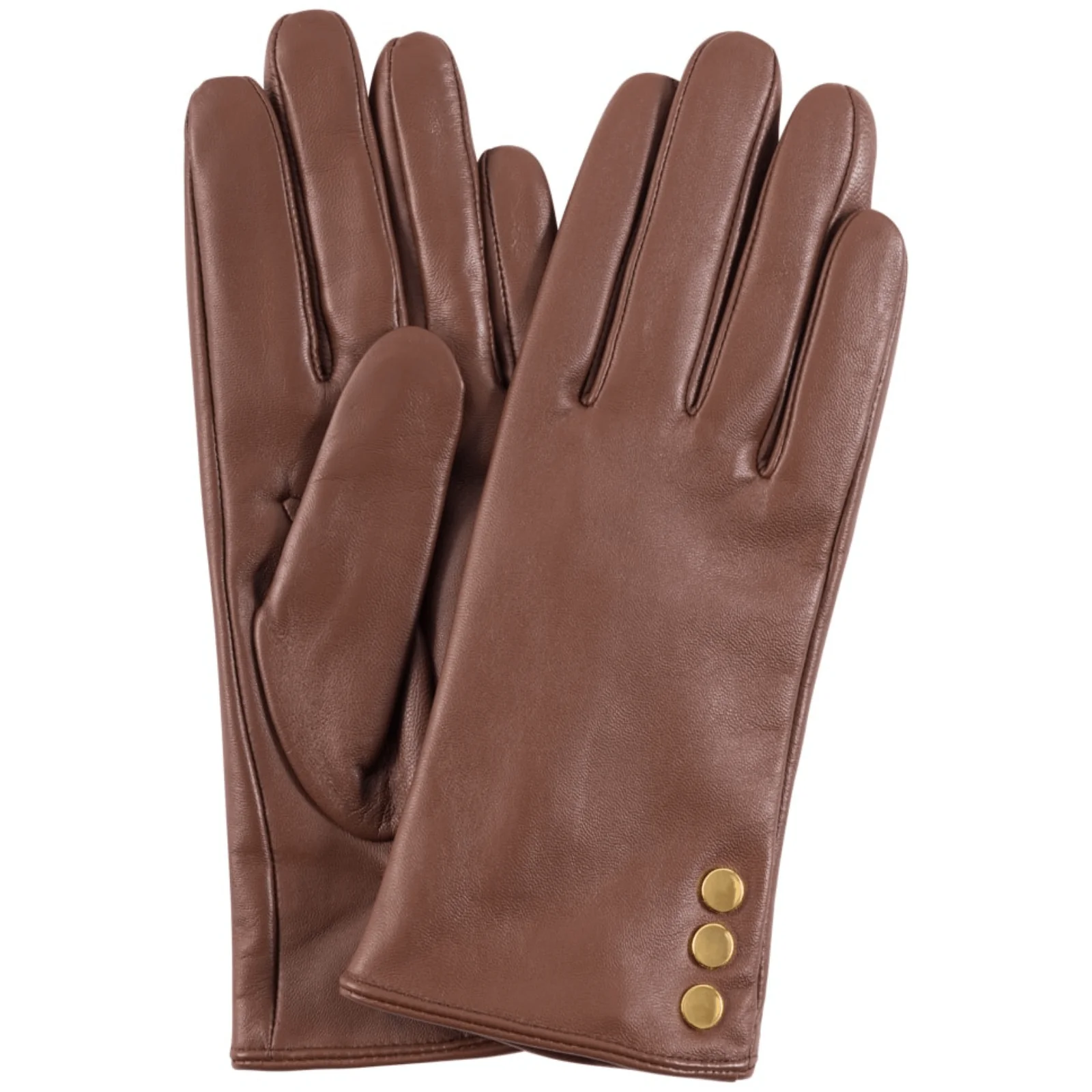Depeche Brown Leather Gold Button Gloves