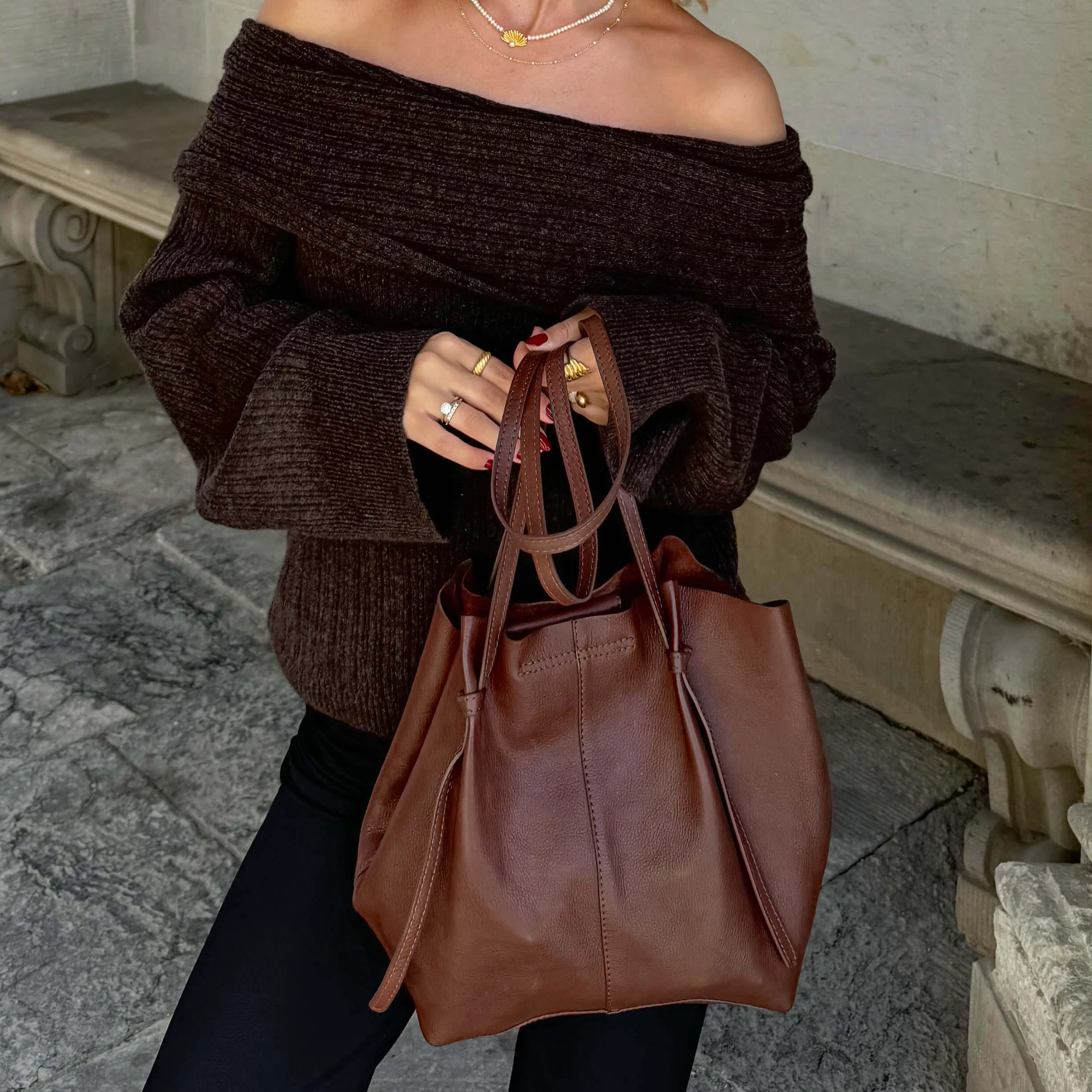 Depeche Brown Leather Shoulder Bag - Image 4