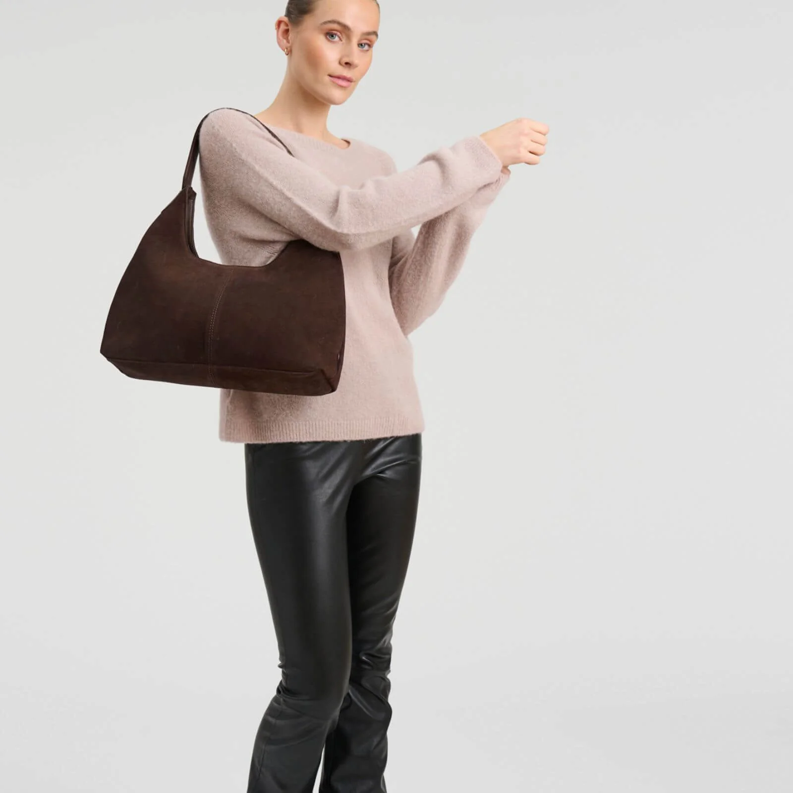 Depeche Chocolate Suede Slouch Shoulder Bag - Image 4