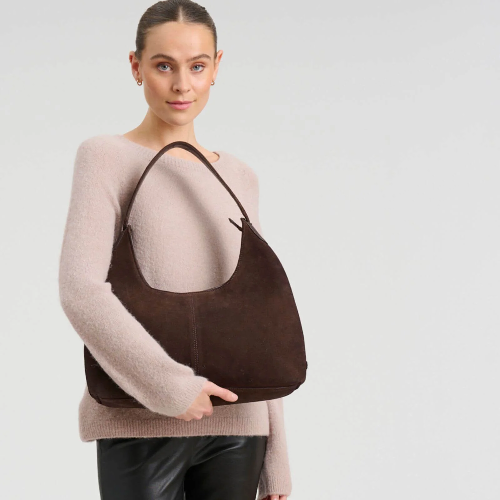 Depeche Chocolate Suede Slouch Shoulder Bag - Image 6