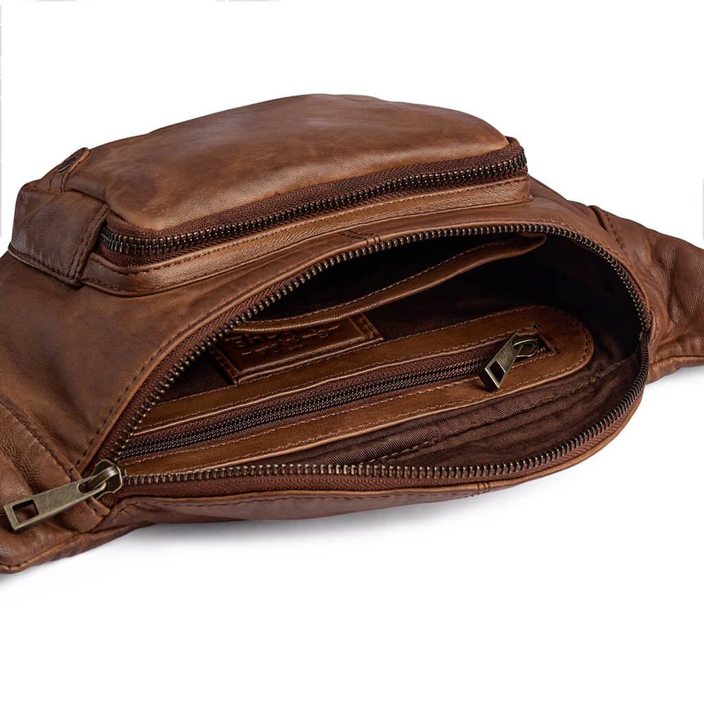 Depeche Dark Brown Leather Bumbag/Sling Bag - Brass Hardware - Image 3