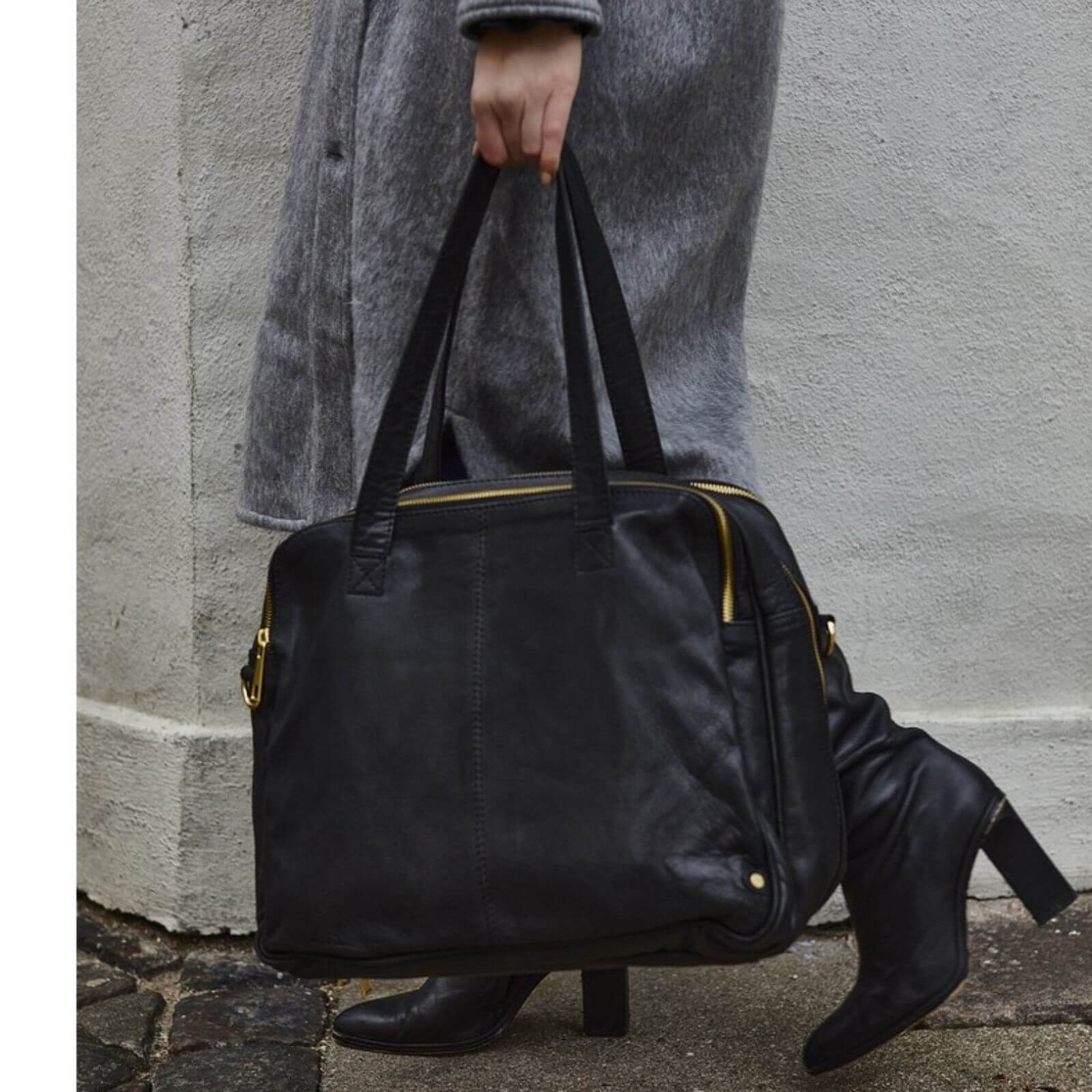Depeche Large Black Leather Tote Bag - Image 5