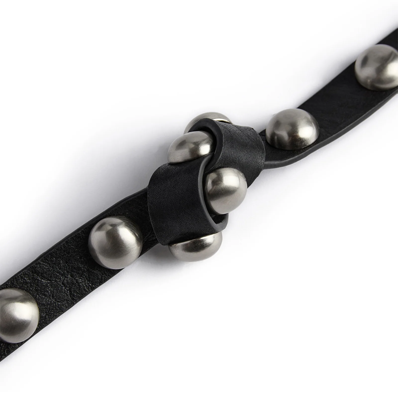 Depeche Large Silver Dome Studded Black Leather Belt - Image 2
