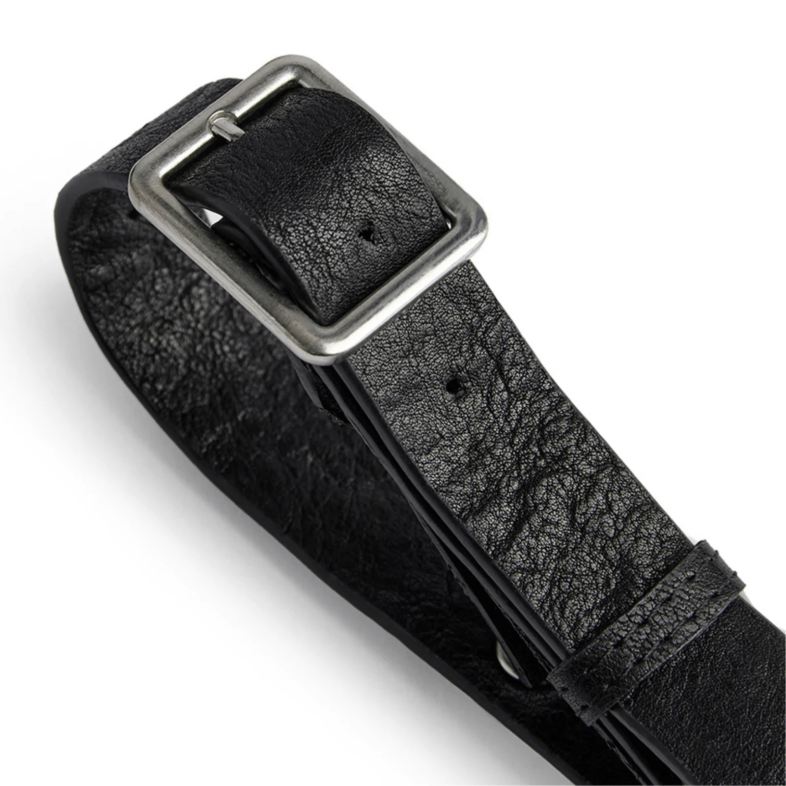 Depeche Large Silver Dome Studded Black Leather Belt - Image 3