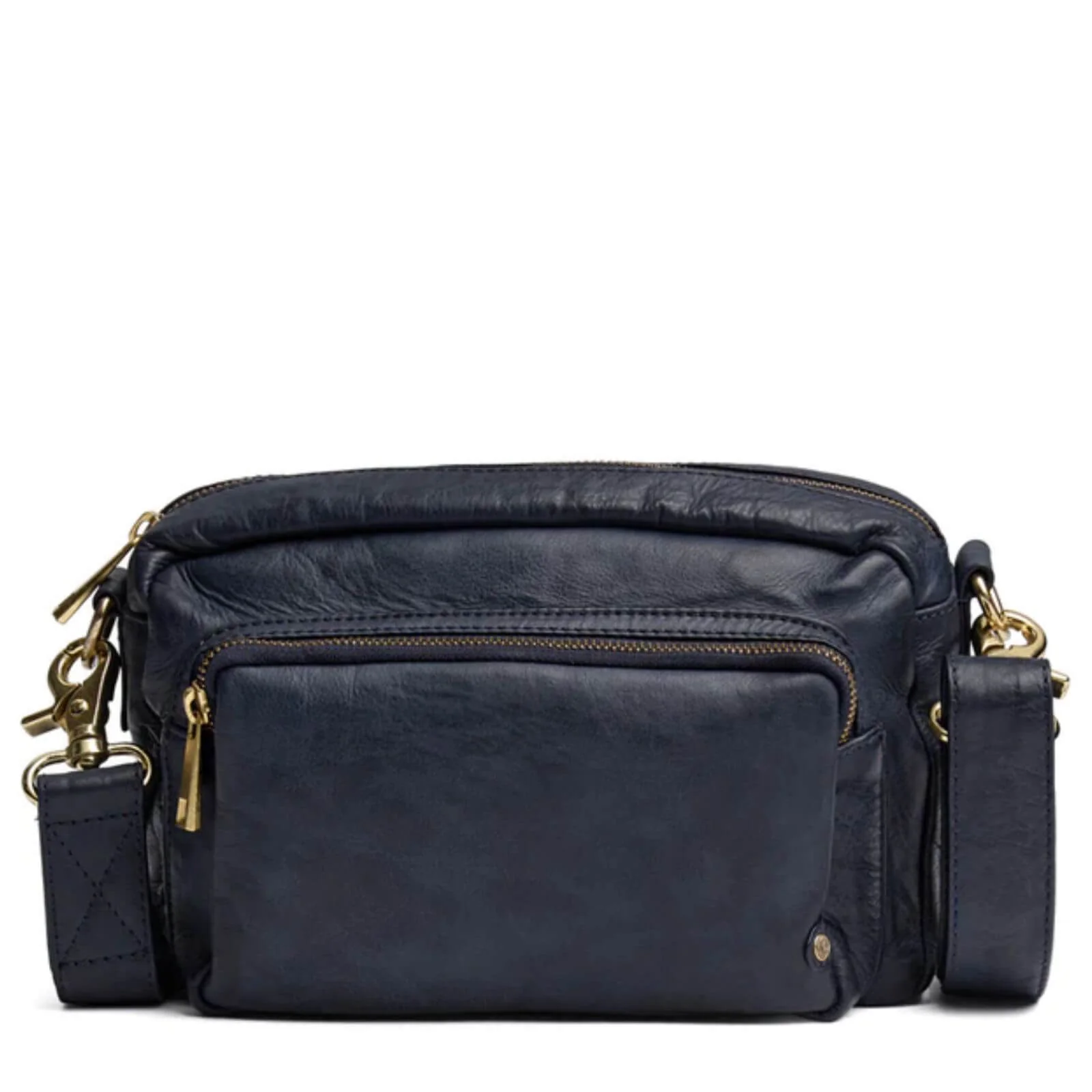 Depeche Navy Leather Double Compartment Crossbody Bag