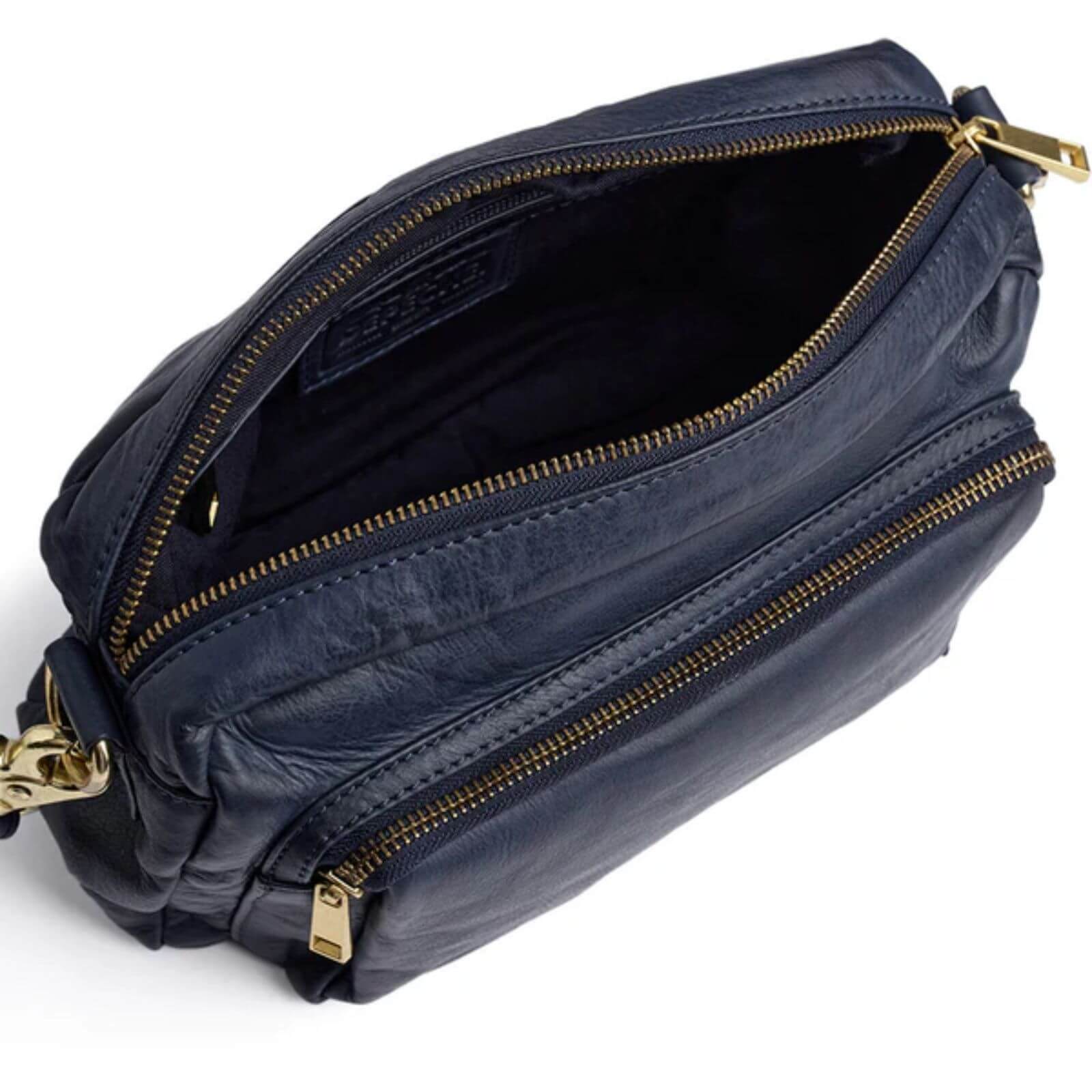 Depeche Navy Leather Double Compartment Crossbody Bag - Image 3