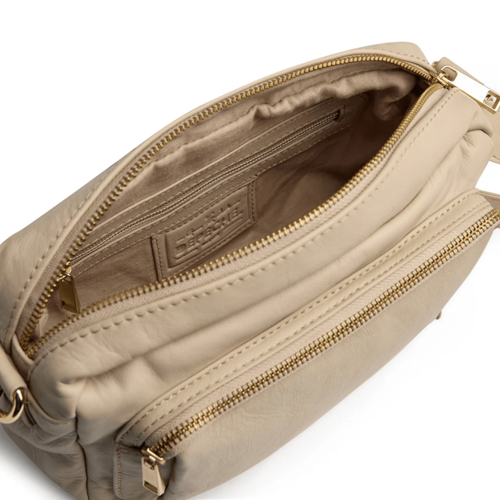 Depeche Sand Leather Double Compartment Crossbody Bag - Image 3