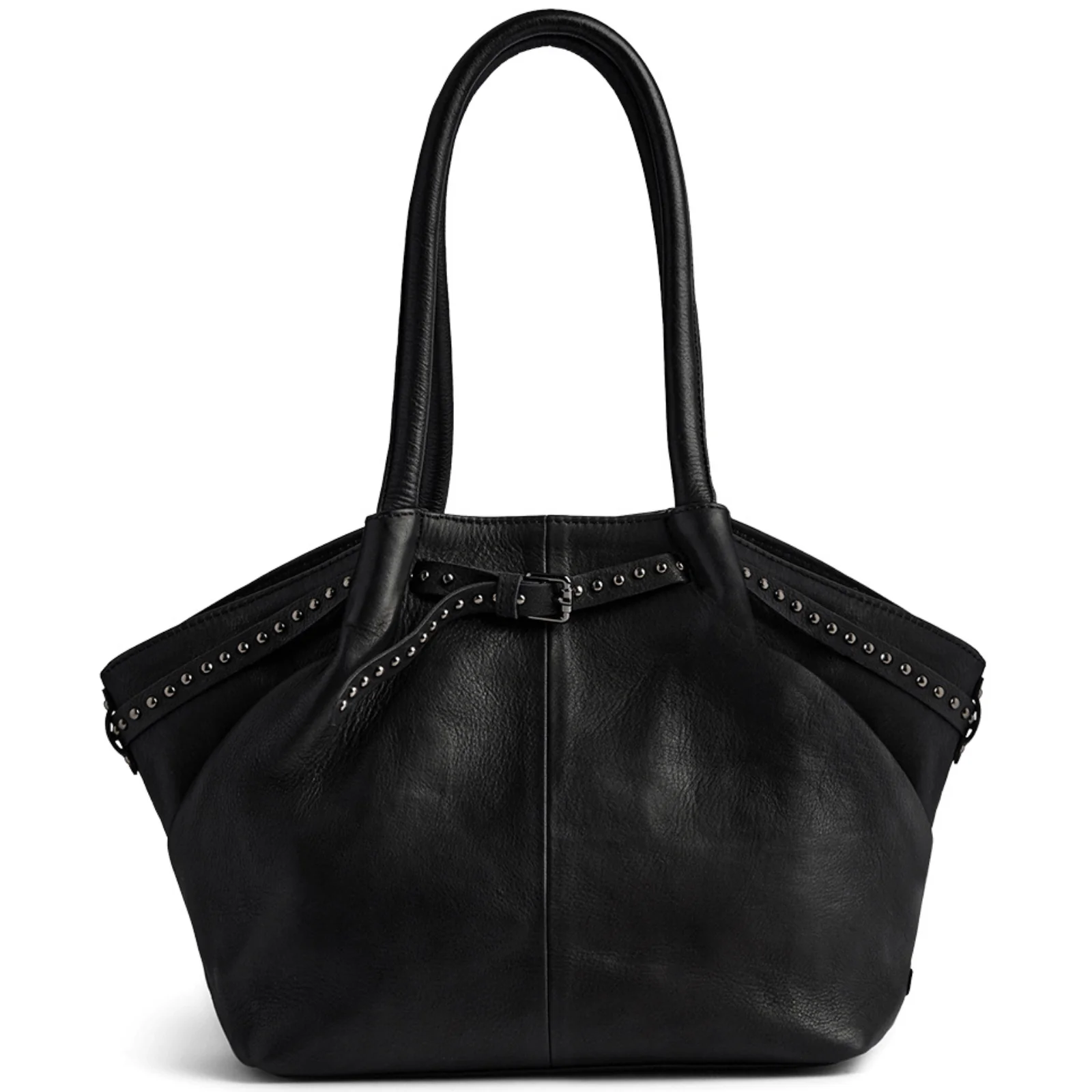 Depeche Silver Studded Belt Black Leather Shoulder Bag