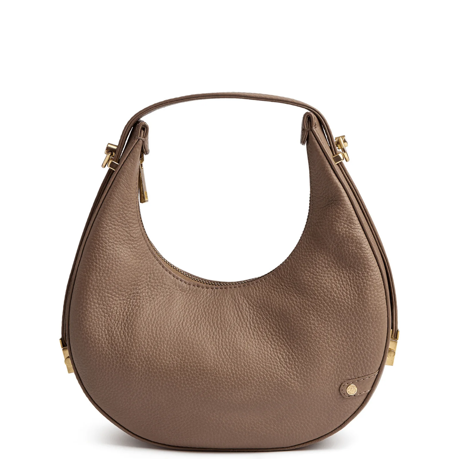 Depeche Taupe Leather Half Moon Shoulder Bag