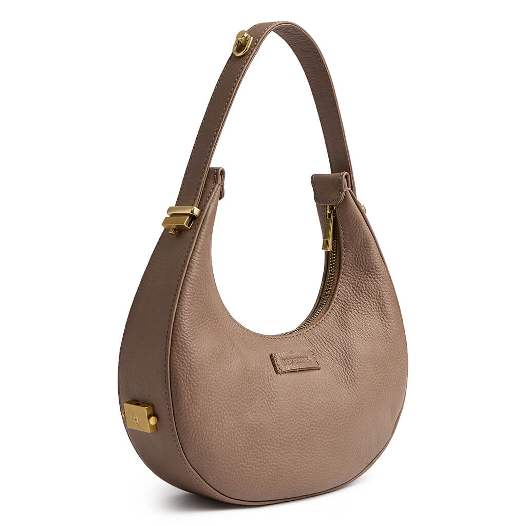 Depeche Taupe Leather Half Moon Shoulder Bag - Image 2