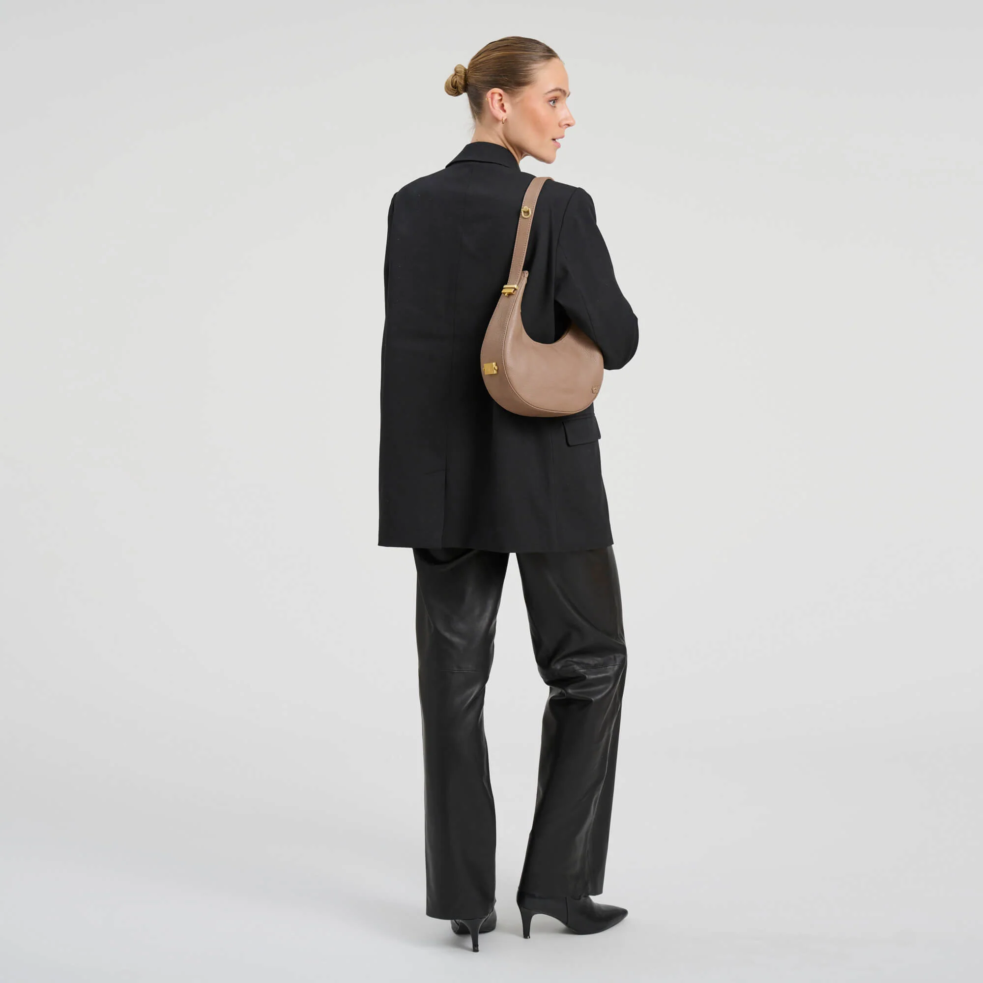 Depeche Taupe Leather Half Moon Shoulder Bag - Image 5