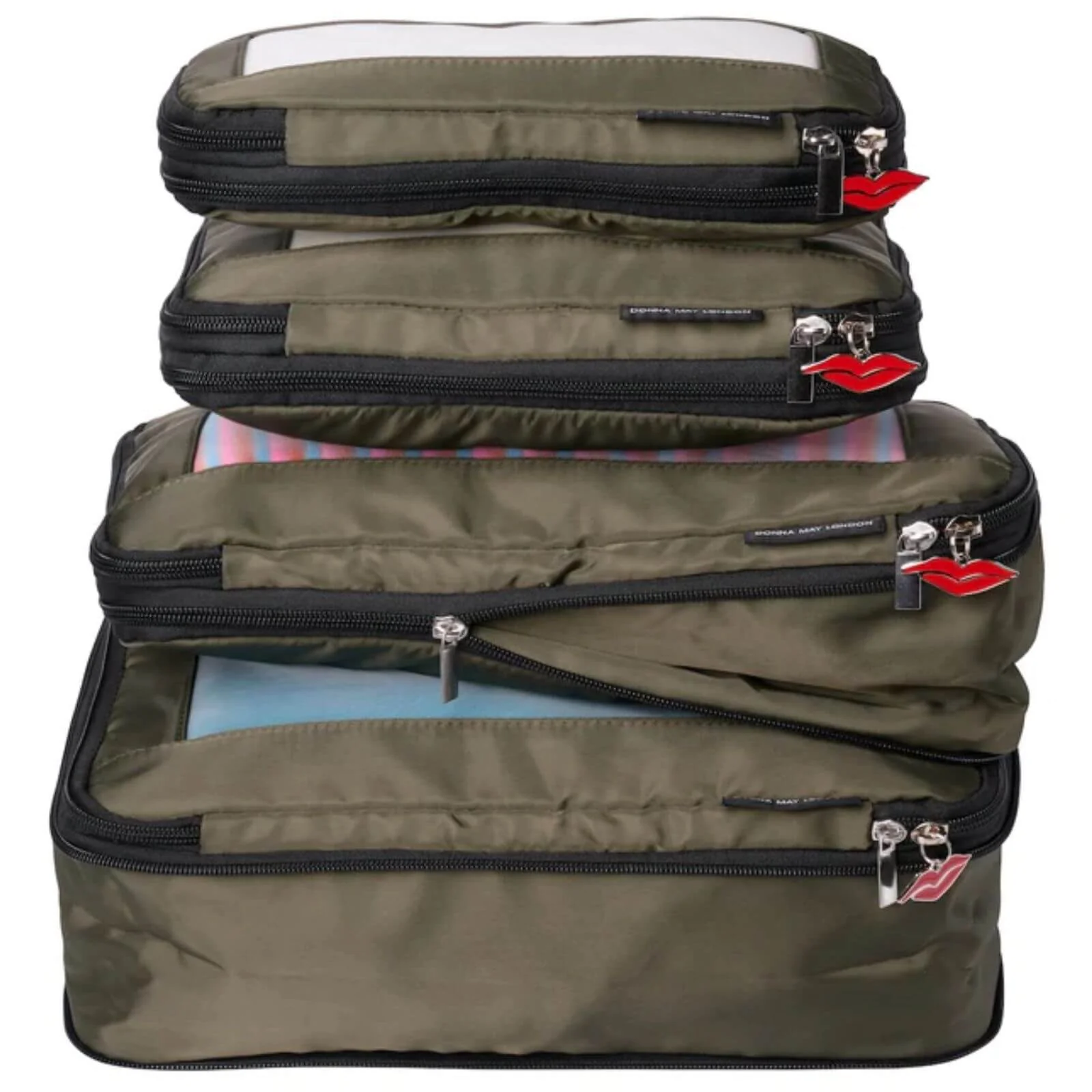 Donna May Packing Cubes - Travel Compression Pouches - Khaki & Pink Leopard